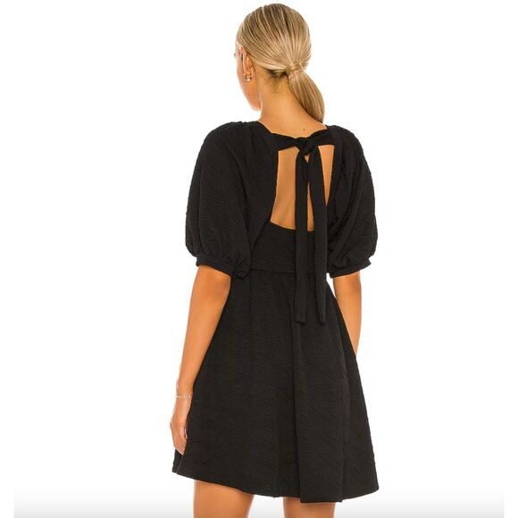 NWT Free People Violet Mini Dress Textured Puff Sleeve Black OB1140618 Medium - Picture 2 of 14